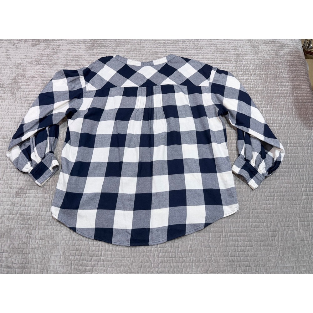J.CREW Navy White Buffalo Plaid Cotton Popover Blouse Size Small - Picture 2 of 6